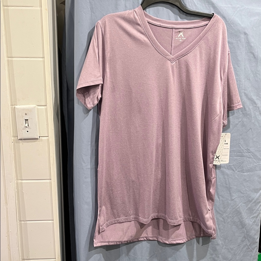 Game Time Lavender V-Neck Shirt woman tunic size 1X